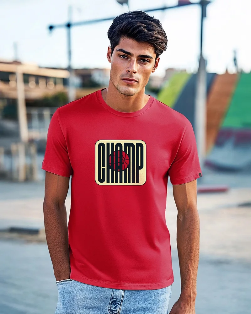 bewakoof Men's Bold Red Champ Typography T-shirt